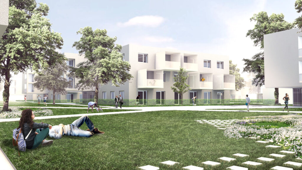 Neubauprojekt Auhirschgasse 3. Bauabschnitt mit Wiese