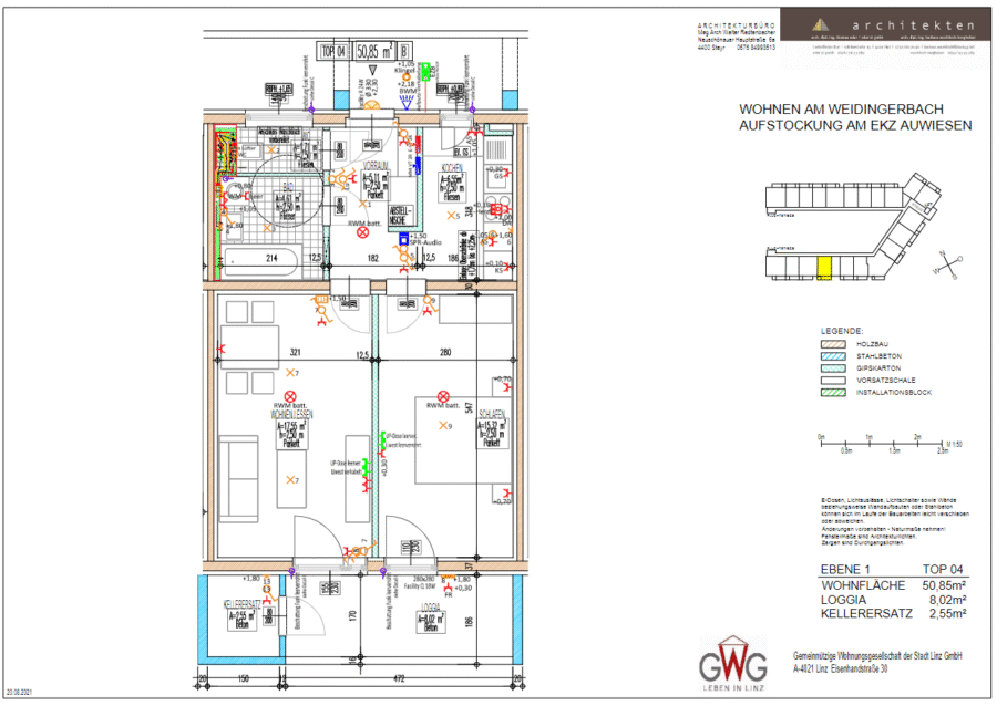 Klassische 2-Raum-Neubauwohnung mit Loggia im 1. Stock mit Lift - barrierefrei erreichbar - Wohnungsplan