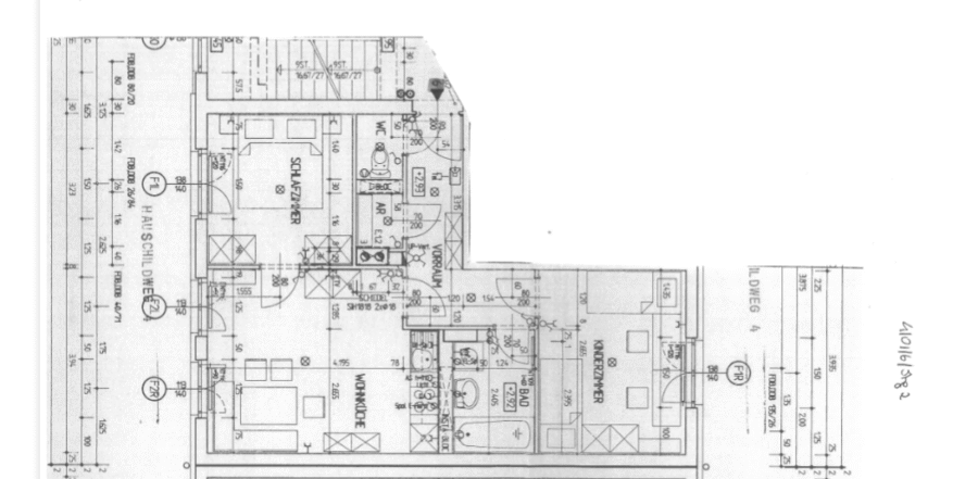 Perfekt aufgeteilte 3 -Raum - Wohnung (Wohnküche, Schlafzimmer, Kinderzimmer) im 1. Stock ** fix zugeordneter PKW Abstellpatz** - Wohnungsplan