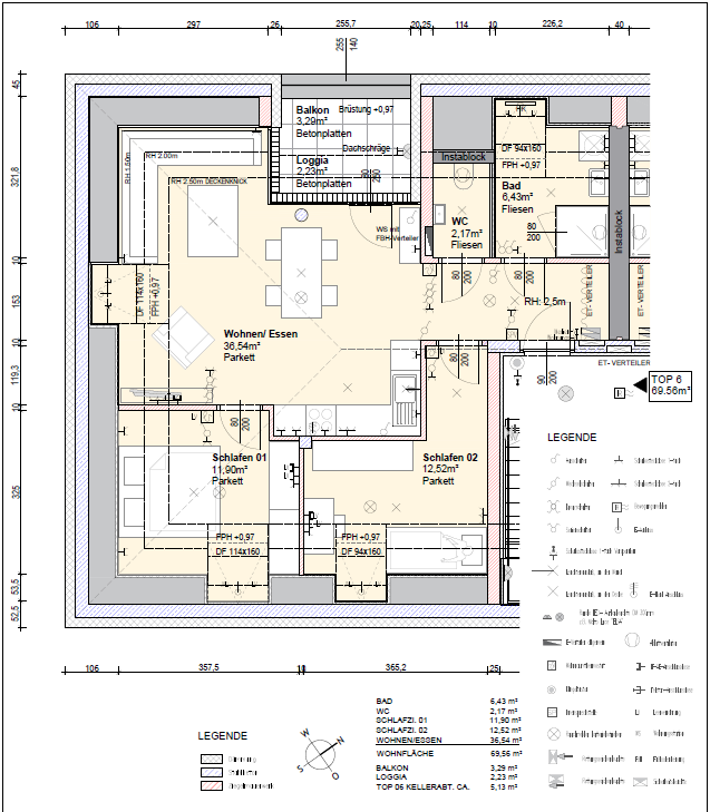 Komfortable 3 Raum Eigentumswohnung im obersten Geschoß mit Lift am Stadtrand von Linz in Traumlage *Provisonsfrei* - Top 6 - Plan Top 6