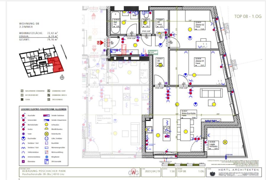 Barrierefrei erreichbare 3-Zimmer-Neubauwohnung mit Loggia im 1ten Stock mit Lift und fix zugeordnetem Tiefgaragenabstellplatz *Übergabetermin 22.05.2024* - Plan Poschacherstraße 28_1_8