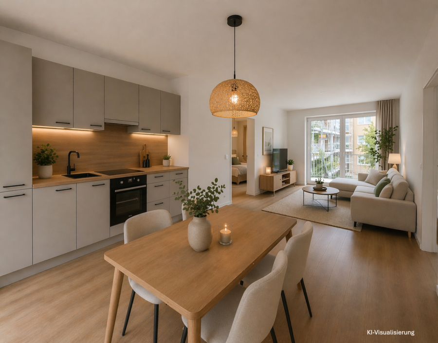 Erstbezug September 2026: Exklusive 3-Raum-Mietkaufwohnung in Ebelsberg | 2. Stock, Loggia/Balkon & Tiefgaragenplatz - Wohnküche