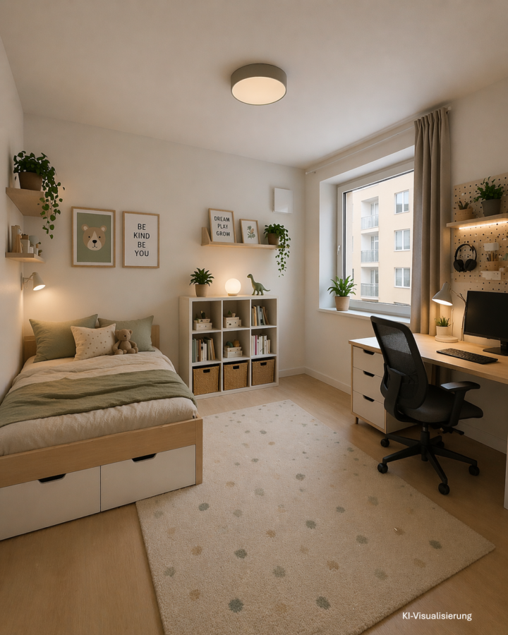 Erstbezug September 2026: Exklusive 3-Raum-Mietkaufwohnung in Ebelsberg | 2. Stock, Loggia/Balkon & Tiefgaragenplatz - Kinderzimmer