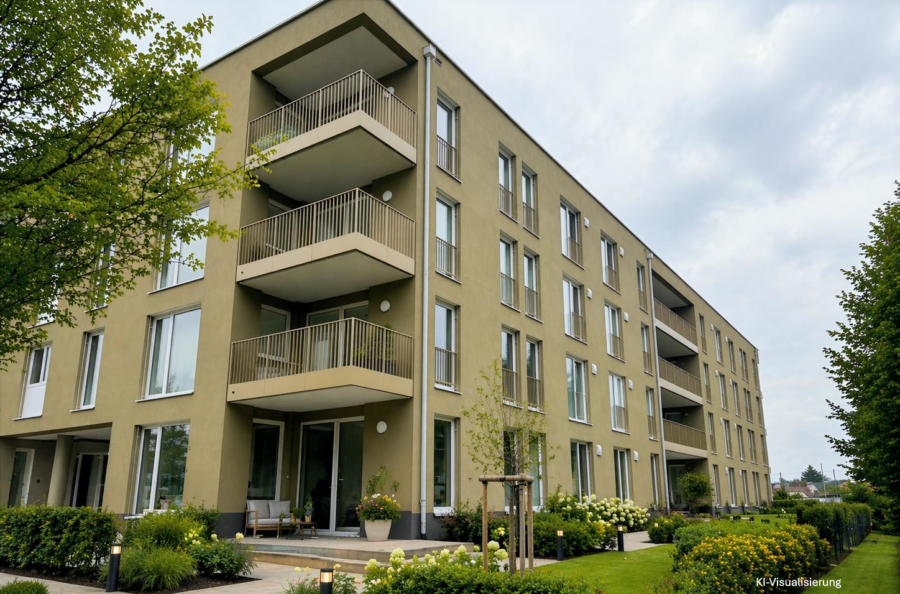 Exklusive 2-Raum-Wohnung in Ebelsberg – Erstbezug! Loggia/Balkon & Tiefgaragenplatz - Außenansicht_KI