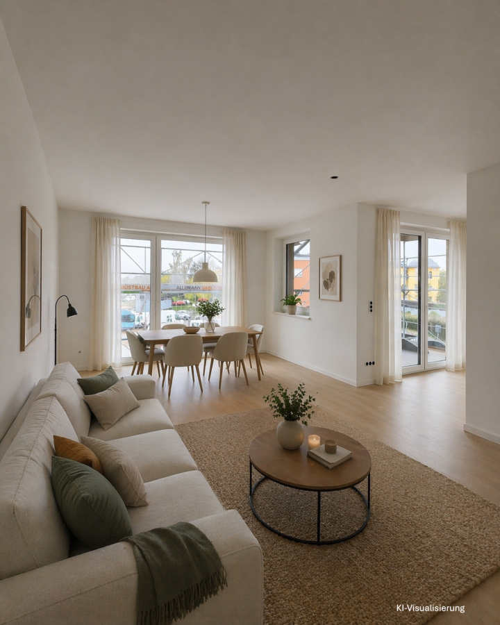 Moderne 4-Raum-Mietkaufwohnung in Ebelsberg – Erstbezug September 2026 mit Loggia/Balkon & Tiefgaragenplatz - Wohnzimmer