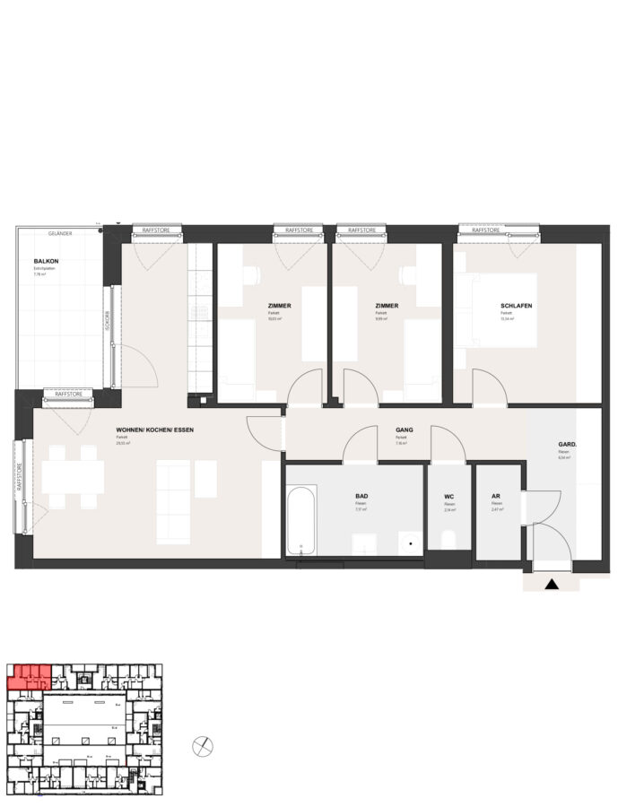 Moderne 4-Raum-Mietkaufwohnung in Ebelsberg – Erstbezug September 2026 mit Loggia/Balkon & Tiefgaragenplatz - Grundriss