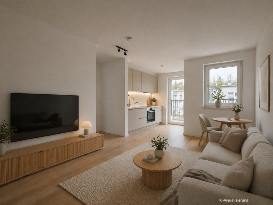 Exklusive Mietwohnung im Stadtteil Ebelsberg **Erstbezug September 2026** 2-Raum-Wohnung im 1. Stock, Loggia/Balkon Tiefgaragenabstellplatz - Wohnküche