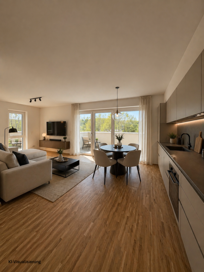 Erstbezug Juli 2026: Moderne 4-Zimmer-Mietkaufwohnung in Engerwitzdorf | Neubau mit Balkon & 2 Stellplätzen | Achtung: nur noch wenige verfügbar! - Wohnküche