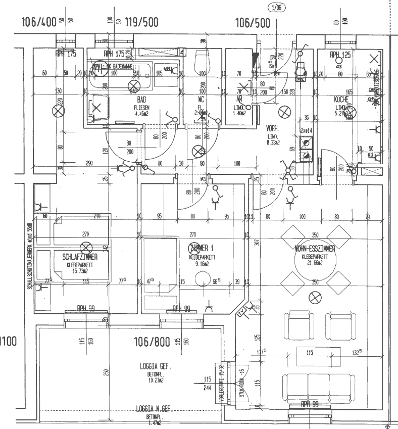 3-Raum-Wohnung mit Loggia und PKW-Abstellplatz - Wohnungsplan
