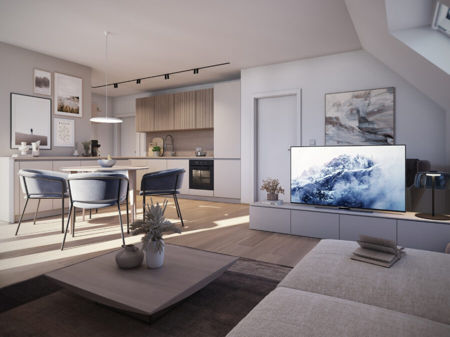 Ruhiges Wohnen ganz oben – Neubau im Grünen mit besonderem Dachgeschoss-Charakter - Top 6 - GWG_Am_alten_Feldweg_Wohnkueche