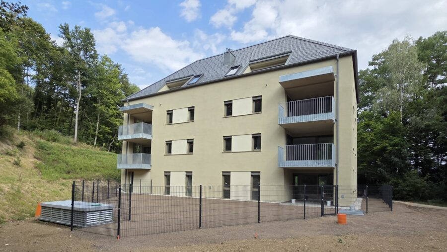 Ruhiges Wohnen ganz oben – Neubau im Grünen mit besonderem Dachgeschoss-Charakter - Top 6 - GWG_Am_alten_Feldweg_Hinteransicht